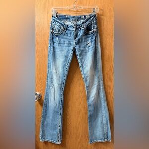 Y2K Miss Me Low Rise Distressed Light Blue Flare Jeans